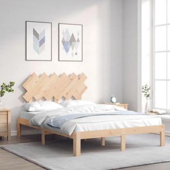 Cama de matrimonio con estructura de madera maciza y doble cabecero en color marrón Vidaxl
