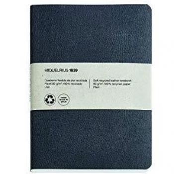 Miquelrius - Cuaderno 100% Reciclado, Cubierta Flexible de Piel Reciclada, Tamaño 152 x 210 mm, 200 Páginas Lisas de 80 g/m², color Negro