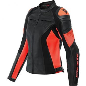 Chaqueta de moto de mujer Dainese Racing 4 Leather, color negro y rojo, talla 50