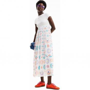 Vestido midi combinado geométrico blanco para mujer