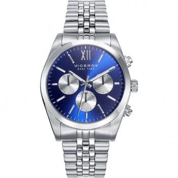 Viceroy - Reloj de hombre Chic de acero multifunción dual time con esfera azul