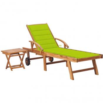Teak Wood Sun Lounger with Table and Cushion