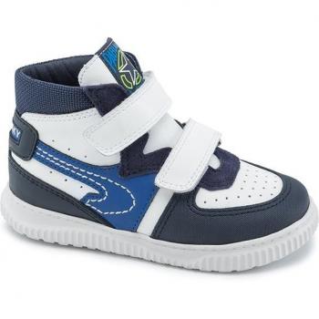 Zapatillas deportivas abotinadas para niño Pablosky 508008 de textil blanco con cierre adherente