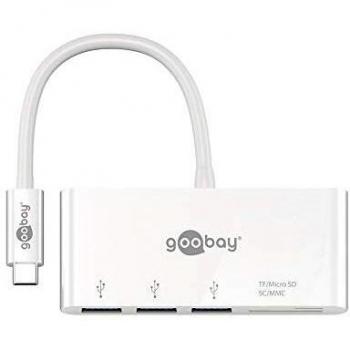 Adaptador Multiport USB-C™ Goobay 62097 con 3 puertos USB 3.0 y lector de tarjetas SD/MMC y Micro SD