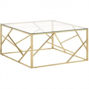 Mesa de café de acero inoxidable dorado y vidrio templado