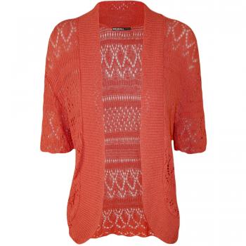 WearAll - Mujeres Tallas Grandes Manga Corta Hecho Punto Ganchillo Shrug Cardigan Top - Coral - 52-54