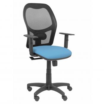 Silla de Oficina Alocén con Asiento Bali Azul y Malla Negra con Brazos Regulables