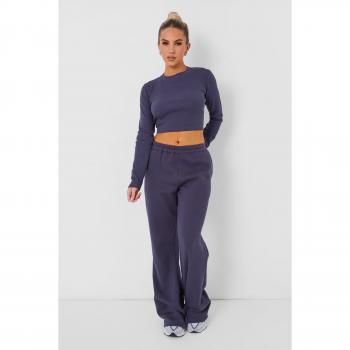 Long Sleeve Ribbed Top Dark Grey
