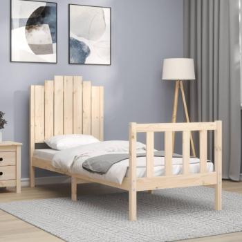 Cama individual de madera maciza con cabecero en color marrón, estructura redonda pequeña