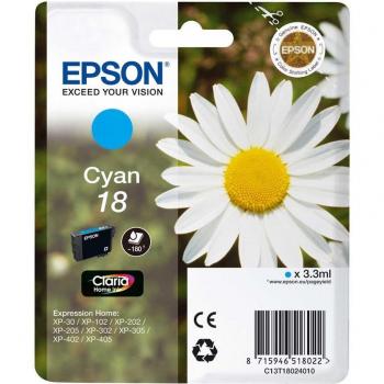Cartucho de Tinta Original Epson 18 (T180240, C13T18024010) Cian para Expression Home XP-102, XP-202, XP-205, XP-305, XP-405 con Capacidad