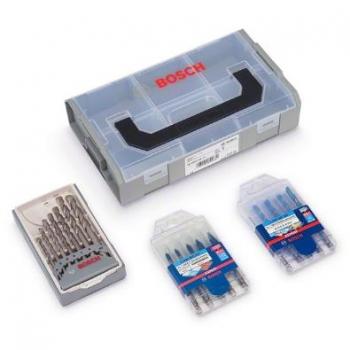 Set de perforación en mini l-boxx Bosch con múltiples brocas, almacenamiento compacto, sistema de organización l-boxx, ideal para trabajos de bricolaje y profesionales