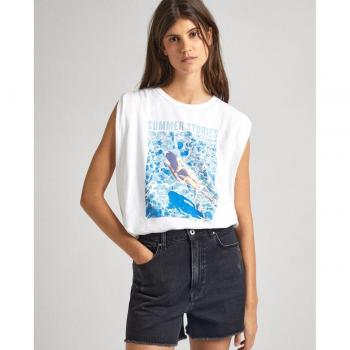 Camiseta sin mangas Laenor blanco de mujer Pepe Jeans con estampado gráfico
