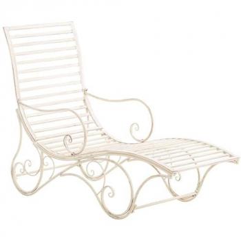 Tumbona de Jardín Amiens en Hierro con Reposabrazos, Color Crema Envejecido - Silla Decorativa Rústica para Exterior e Interior