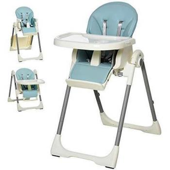 HOMCOM Trona para Bebé Evolutiva Ajustable y Plegable con Doble Bandeja Trona Portátil de +6 Meses Reclinable con 2 Ruedas y Frenos 55x80x104 cm Azul
