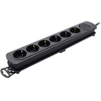 TM Electron TMUAD206BK, Base Múltiple de 6 Tomas con Interruptor, 1, Negro