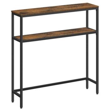 Consola de Recibidor Estrecha de 2 Niveles con 2 Estantes, Mesa Auxiliar para Salón o Dormitorio, Color Marrón Rústico, 20 x 120 x 80 cm