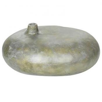 Jarrón Decorativo de Terracota Ovalado Efecto Envejecido Gris y Dorado 15 cm Estilo Vintage Rawang