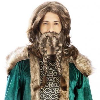 Peluca de Vikingo lisa con Barba tejida