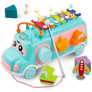 DeeXop Juguete para Niños Juguetes Musicales para Bebés Coche Musical para Niños Y niñas de 1 a 3 Años Regalos,Instrumentos Musicales Juguetes Coche para Bebés con Xilófono