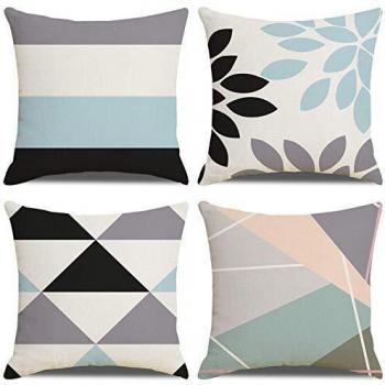LAXEUYO Funda de Cojín，algodón Lino Cojines Decorativos para Sofa Fundas Cojines 45x45 cojin Azul
