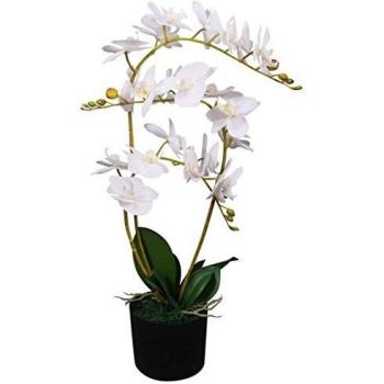 vidaXL Planta Artificial Orquídea con Macetero Altura Total 65 cm Color Blanca