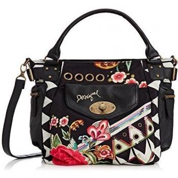 Desigual BOLS_MCBEE_JACKY - Bolso de hombro de material sintético mujer, color negro, talla 27x30x14 cm