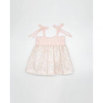 Vestido de bebé niña en tricot rosa con detalle de flor rosa - Fina Ejerique