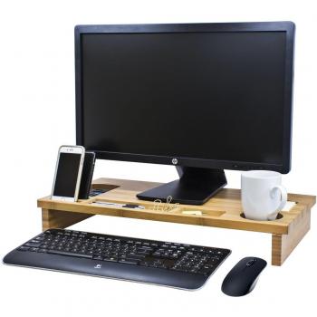 Bramley Power - Soporte elevador para monitor de madera de bambú, para pantalla de ordenador, portátil o televisor marrón marrón Original