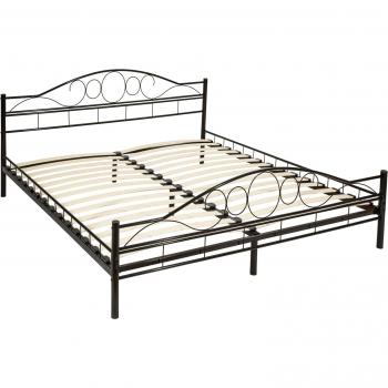 Cama Doble de Metal Art con Somier de Madera - Estructura Robusta en Negro - 200 x 180 cm