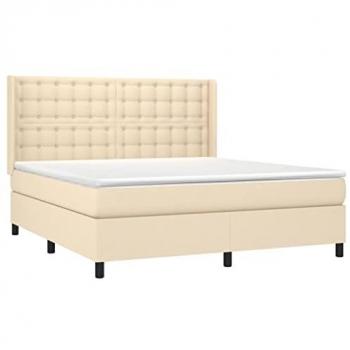 Cama box spring colchón y luces LED tela crema 160x200 cm Vidaxl Crema