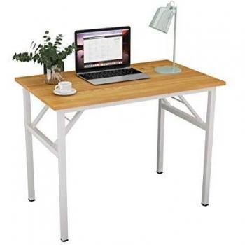 SogesHome Mesa de Escritorio Plegable para computadora 100 x 60 x 75 cm Escritorio para computadora Escritorio de Oficina Mesa de Escritura, Mesa de Conferencia, Teca & Blanco,AC5BW-100-SH