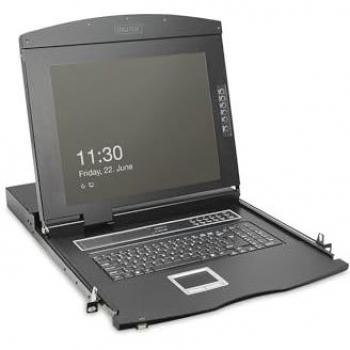 Consola KVM HD LCD 19, 8 puertos Cat 5, teclado alemán, conmutador de rack