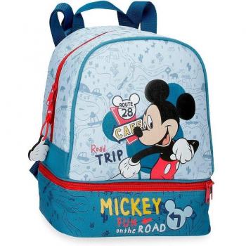 Disney Mochila Infantil Mickey Road Trip 28cm con Compartimento para Merienda, Color Azul, Material Poliéster