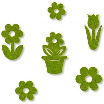 Efco - varios Flores fieltro, poliéster, verde claro, 15 - 21 x 35 mm, juego de 18