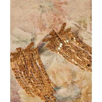 Pendientes Largos Dragonfly en Oro Amarillo con Diseño de Libélula