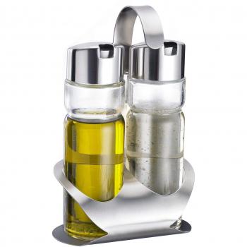 Westmark Vinagrera para vinagre y aceite, 3 uds., Capacidad: 160 ml cada uno, Acero inoxidable / vidrio, Wien, Plateado / transparente, 65042260