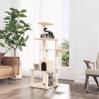 Rascador para Gatos vidaXL con Postes de Sisal 142 cm, Color Crema, Gris Claro y Gris Oscuro