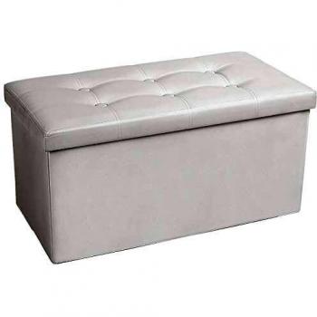 COSYLAND Banco otomano con almacenaje 76 x 38 x 38 cm Otomano Blanco para habitación Reposapiés otomano de Cuero Plegable Reposapiés Rectangular Muebles Plegables con Tapa