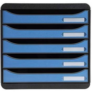 Exacompta 3097100D - Módulo individual con 5 cajones para documentos A4+, ultra-rígido, cajones abiertos, con stop de seguridad - 347x278x271 mm - BIG-BOX PLUS -Azul