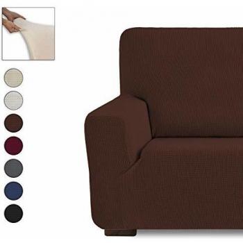 Eiffel Textile Monaco Elastica Adaptable. Funda Sofa Lisa, 94% poliéster 6% Elastano, Marrón, Set 1+1 Plazas