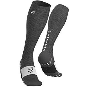 Calcetines de compresión Compressport Full Socks Recovery Gris - Calcetines de compresión para recuperación, color gris oscuro, diseño anatómico, tecnología de absorción de humedad, soporte en el arco del pie, y refuerzo en talón