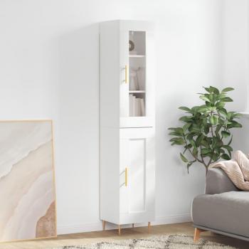 Aparador alto de madera contrachapada blanco brillo 34,5x34x180 cm