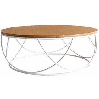 Mesa de centro redonda de 80 cm en madera y metal blanco LACE de Miliboo