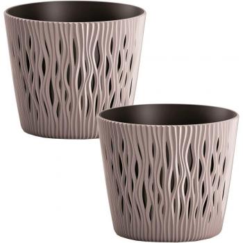 WellHome 2x Maceta redonda de plástico Sandy Round en color mocca 12x12x11,1 cm