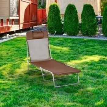 Outsunny Tumbona Plegable y Reclinable de Jardín con Reposacabezas, Respaldo Ajustable en 5 Niveles, Tela de Textilene Transpirable, 182x56