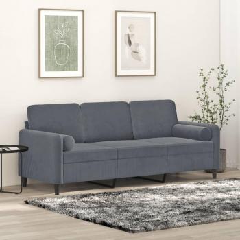 Sofá 3 Plazas Terciopelo Gris Oscuro 180 cm