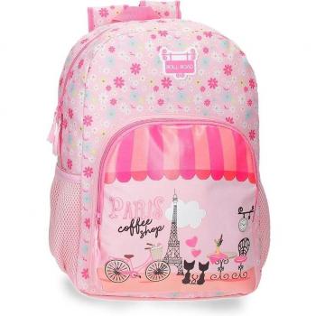 Mochila Escolar Roll Road Coffee Shop 40cm Rosa con Bolsillos Laterales y Fabricada en Poliéster