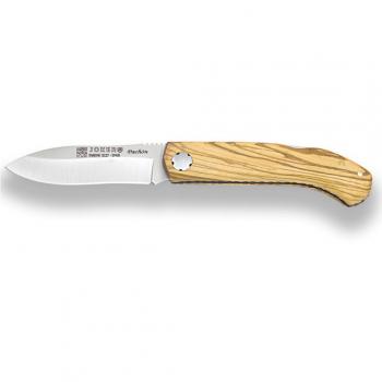 Navaja deportiva Joker Pachón NO99 con mango de olivo, hoja Sandvik de 8 cm, bloqueo y lomo dentado - ideal para pesca, caza, camping y senderismo