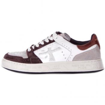 Premiata Men's Multicolor Quinn 7018 Sneakers - White and Brown, Size 9 US