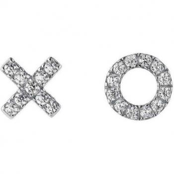 Pendientes asimétricos XOXO de plata bañados en rodio
